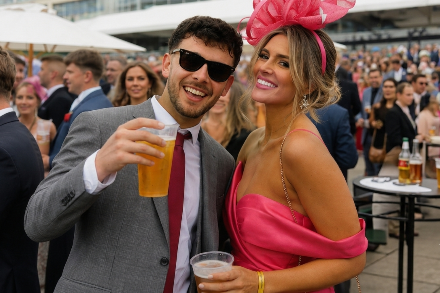Friends dressed up and laughing together at Ayr Races Ladies Day