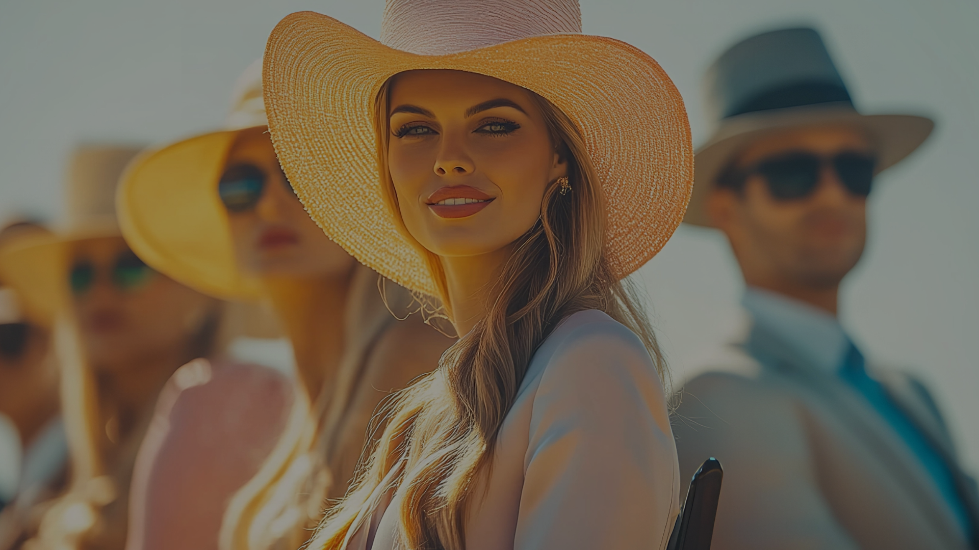 Woman in a wide-brim hat glowing at Ayr Races Ladies Day